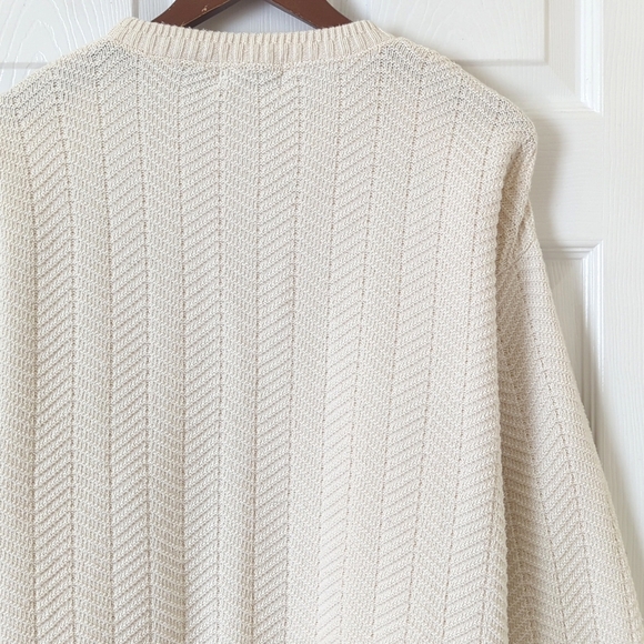 Trader Bay 90's Vintage Hand Framed Herringbone Knit Crewneck Sweater Cream M - Picture 10 of 10